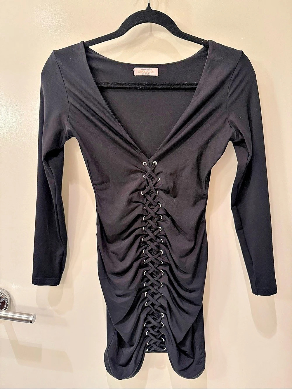 Oh Polly Women's Black Lace-Up Mini Dress Size 4 Like New